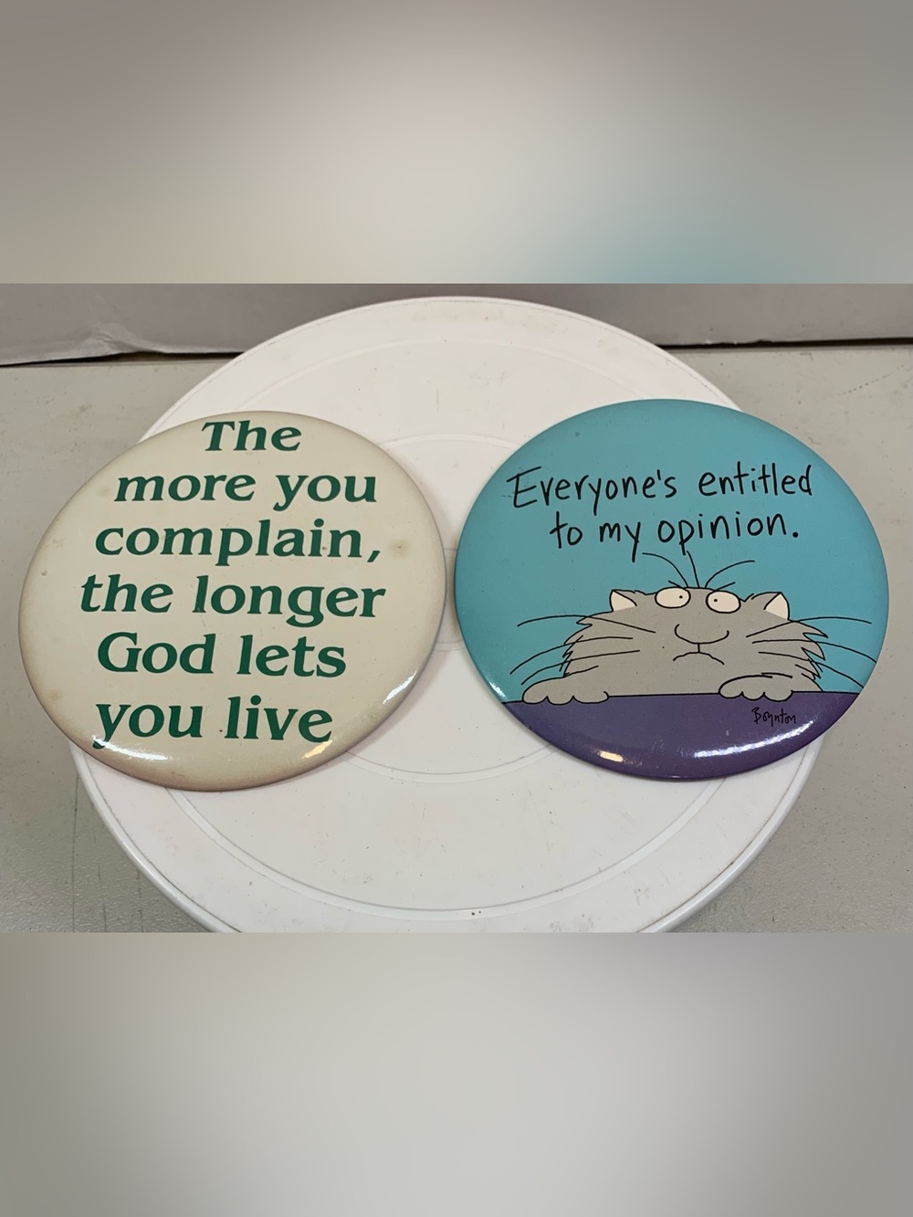 Vintage Sandra Boynton Humorous Slogan Pinback Pins.              3353